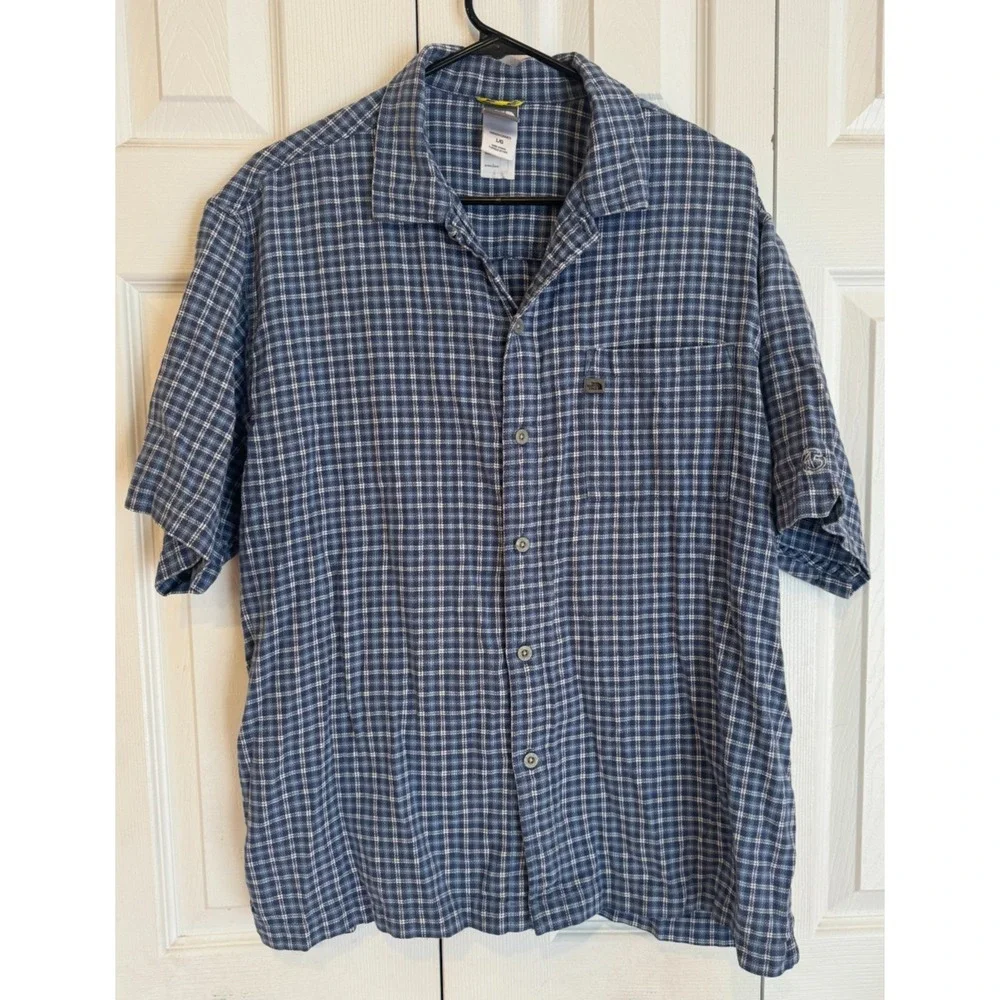 The North Face Shirt Blue Plaid Short Sleeve A5 Series Button Up Casual Men's L